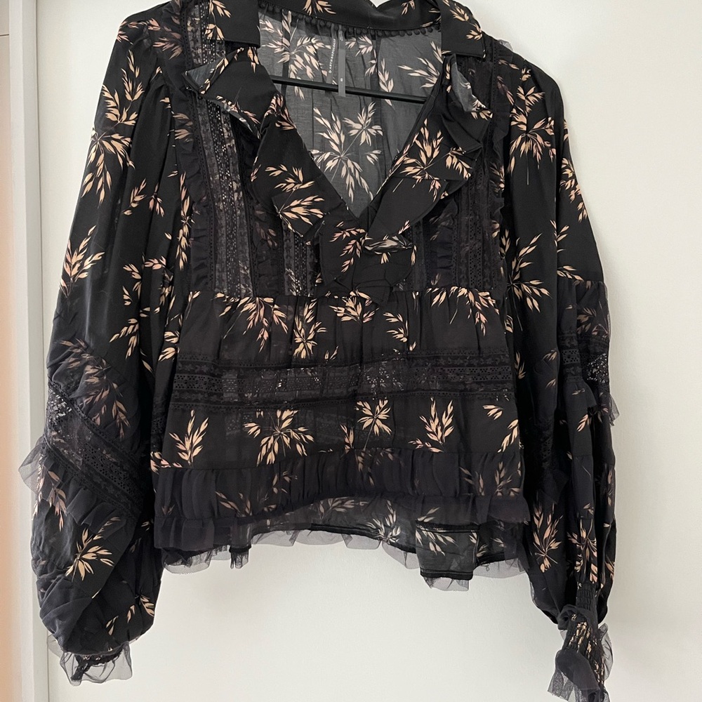 Anthropologie Black Floral Blouse